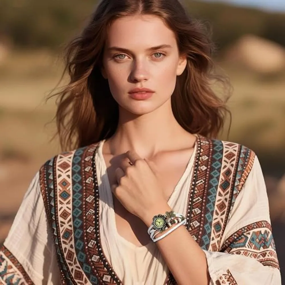 Vintage Bracelet Watch Butterfly Charm Quartz Movement Wrap Bracelet Watch Leather Wrapped PU Leather Quartz Watch Gift