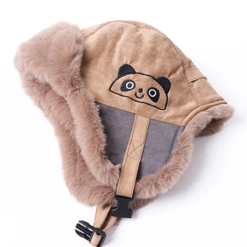 Men Women Panda Embroidered Ushanka Hat Thick Warm Windproof Earflap Cap Cold‑Resistant Thermal Winter Ski Outdoor Hat