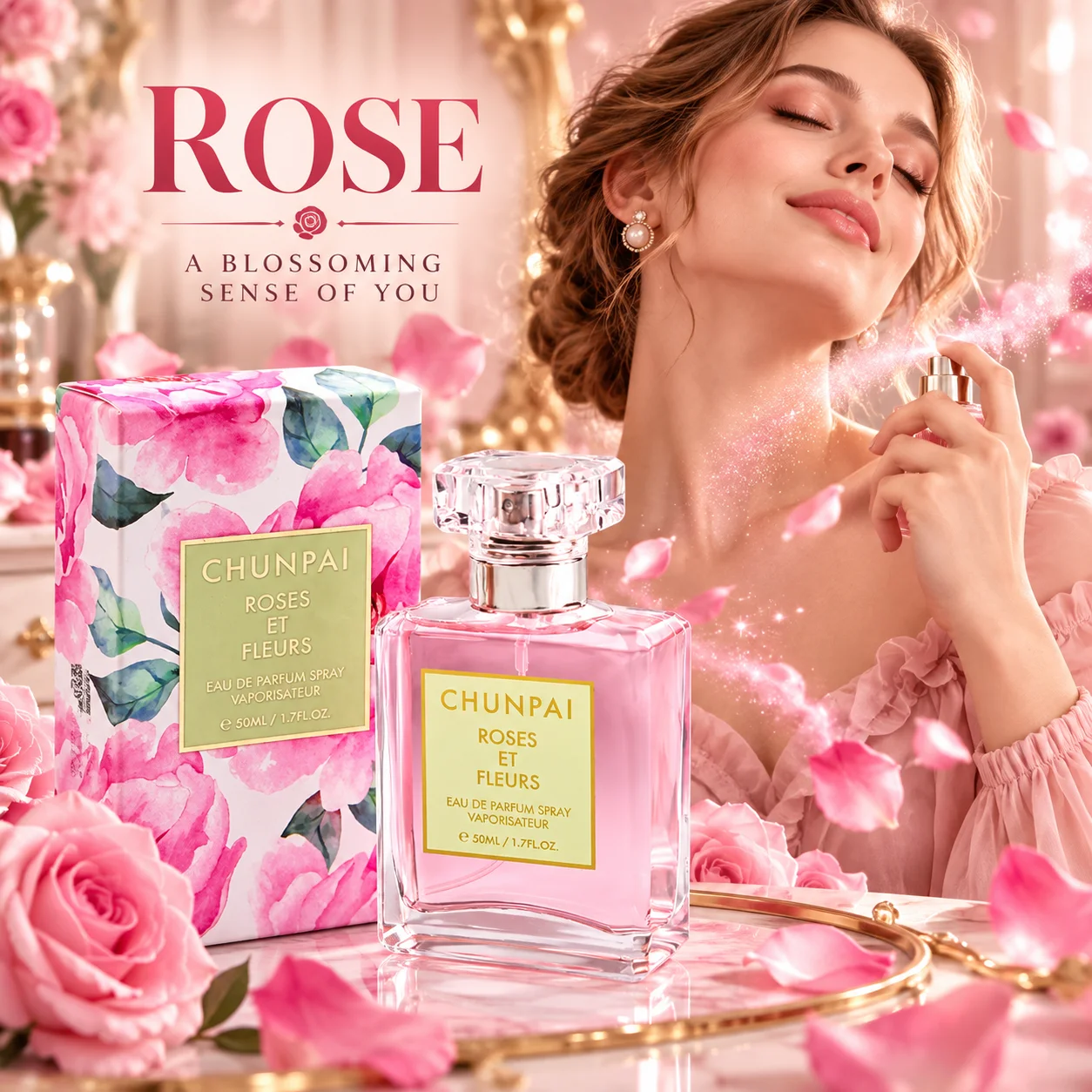 50ml Women's Perfume Spray Gardenia/Rose/Osmanthus Fresh Flower Fragrance, Long-Lasting Fragrance, Suitable for Party Dating