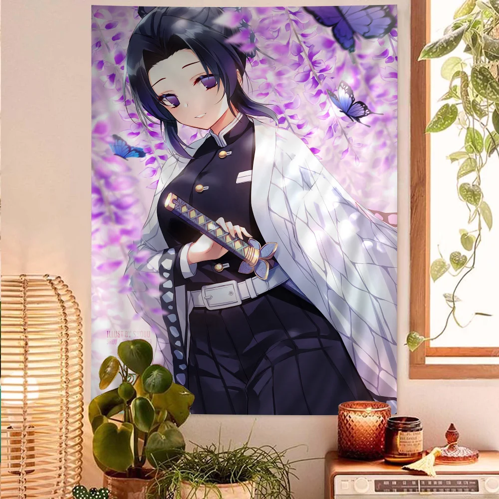 Dämonentöter Kochou Shinobu Anime Wandteppich Hippie Blumen Wandteppiche Wohnheim Dekor Günstige Hippie Wandbehang