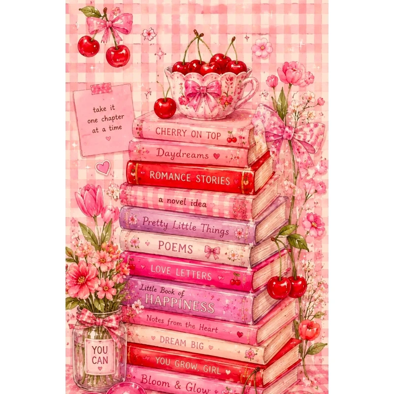 DIY Sweet Pink Book Stack Diamond Painting, Eye-catching Watercolor Art For Living Room Wall Decoration Exquisite Gift