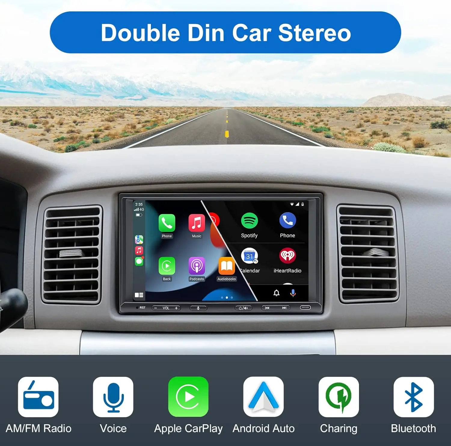 Double Din Car Stereo Radio Wireless CarPlay & Wireless Android Auto, 7in Touchscreen Car Audio Receiver with Bluetooth,Rearview