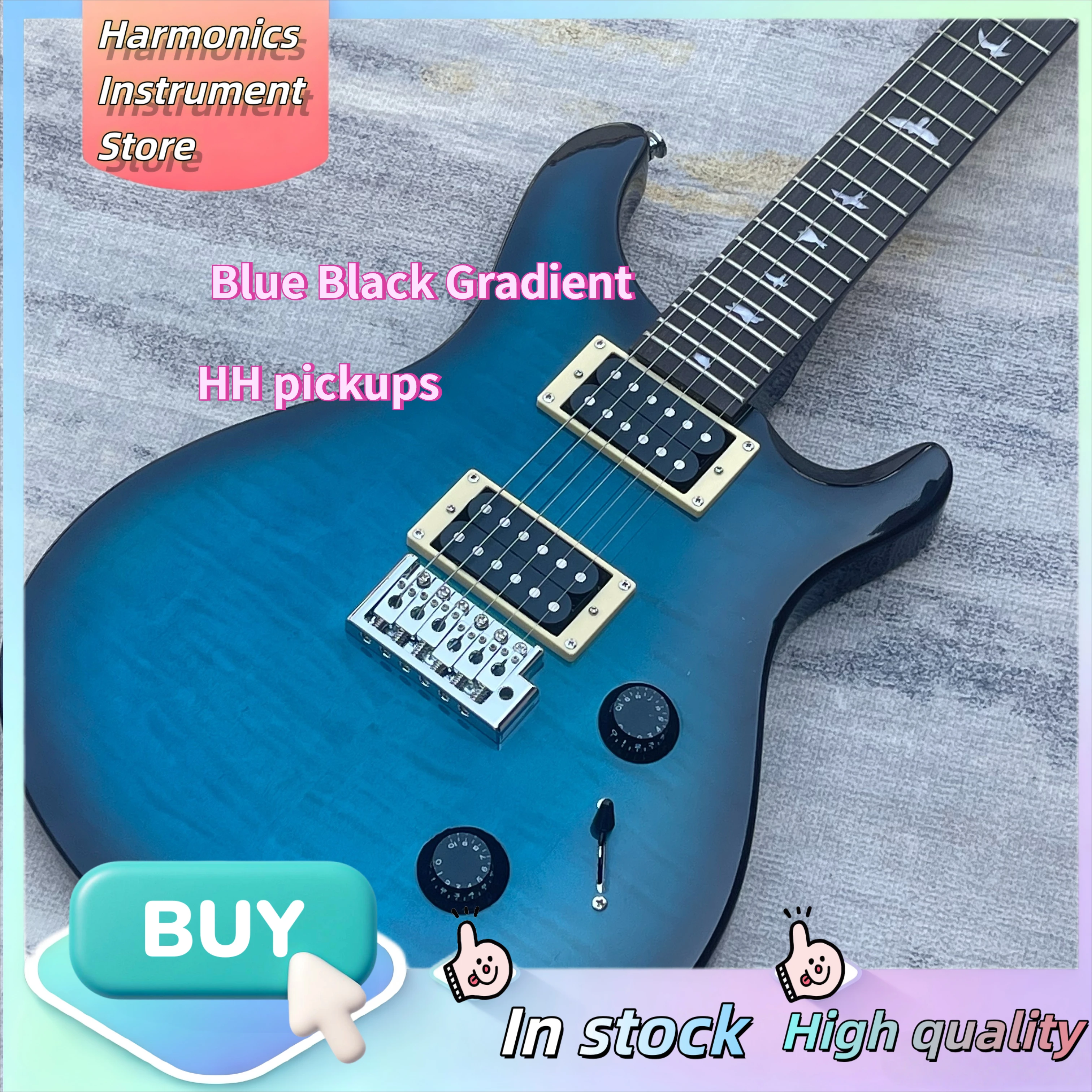 Blue Black Burst Flame Maple Top PR Cust 24 Electric Guitar Bird Inlay 1977 Vintage Viral Collectible All-round High-end Guitar