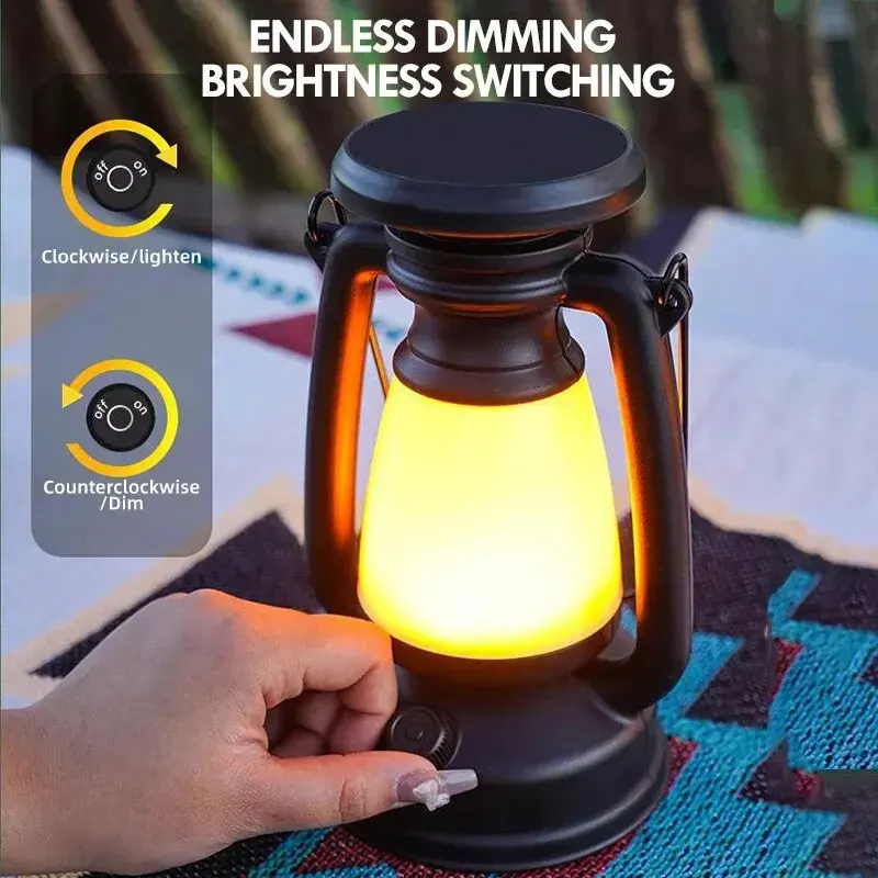 Retro Solar Camping Lights USB Rechargeable LED Portable Lantern Waterproof Outdoor Hanging Emergency Tent Atmosphere Horse Lamp