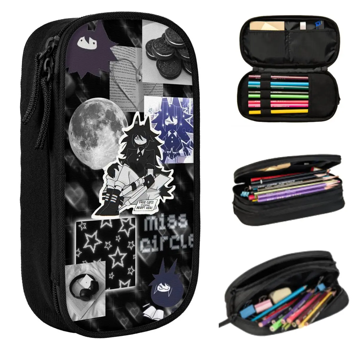 Miss Circle Game Pencil Case for Students School Pen Box Pencil Bag Stationery Supplies Pen Holder Bag