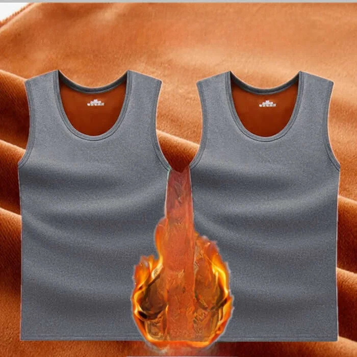 سترة رجالية مبطنة بالصوف سميكة ودافئة ضيقة بدون أكمام قميص أساسي للرجال متوسطي العمر وكبار السن