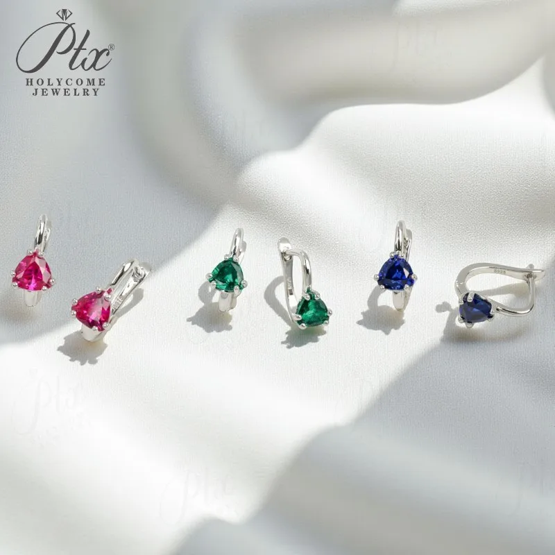 Earrings Trillion Cut Lab Grown Ruby Sapphire Columbia 925 Sterling Silver Valentine's Day Gifts Vintage Charms Customized Style - view 3