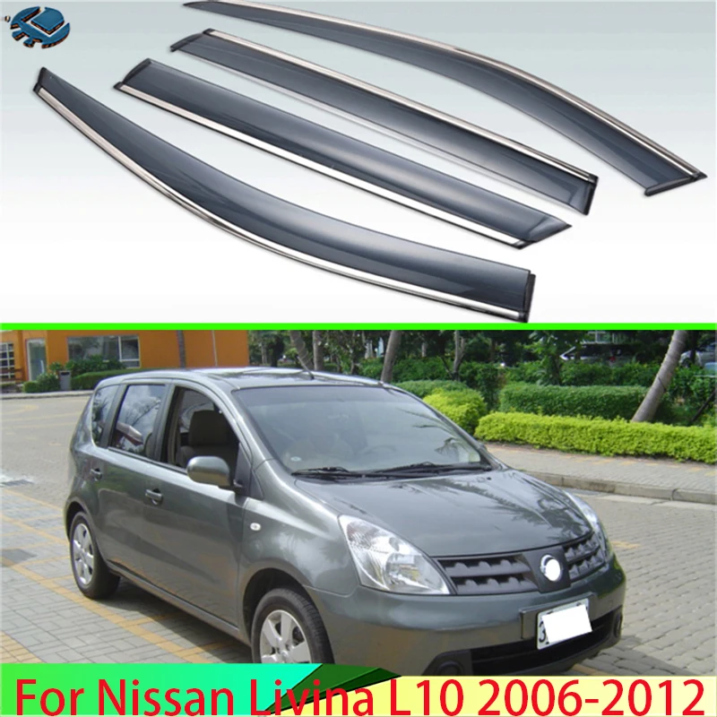 For Nissan Livina L10 2006-2012 2007 2008 2009 2010 2011 Plastic Car Window Visors Rain Sun Visor Shield Cove Accessories 4PCS