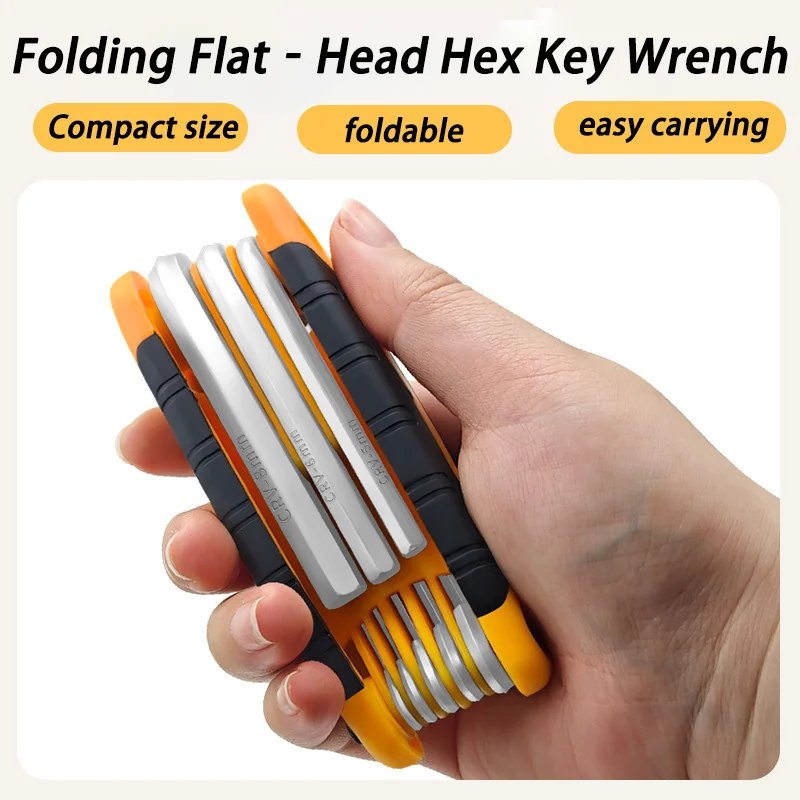 SENSH Folding Flat‑Head Hex Key Wrench, CR‑V Heat‑Treated, PP+TPR Handle, High Hardness Strong Torque, Portable Tool
