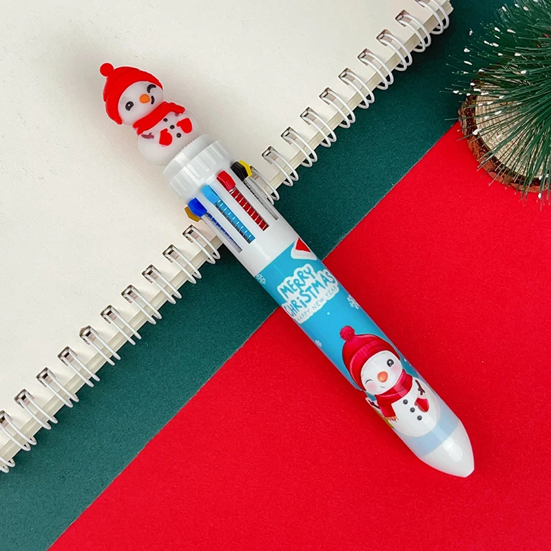 1Piece Christmas 10-color Ballpoint Pen Student Press Pen Color Pen Santa Claus Ballpoint Pen 0.5mm School Stationery Kids Gifts