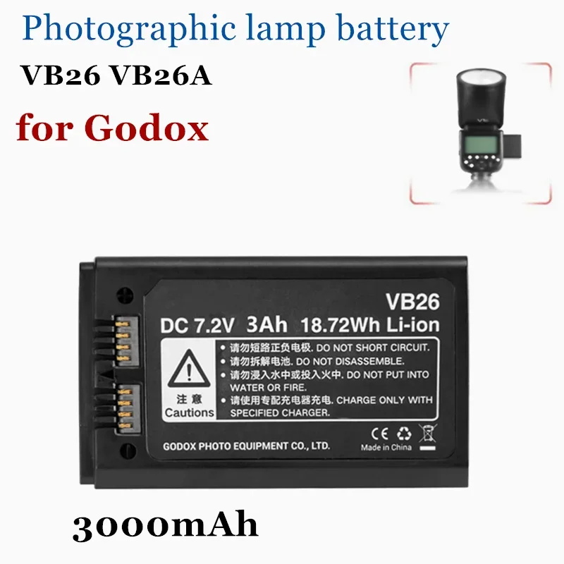 

Photographic lamp VB26 VB26A Li-ion Battery 3000mAh Replacement Battery for Godox V1S V1C V1N V1F V1O V1P Round Head Flash