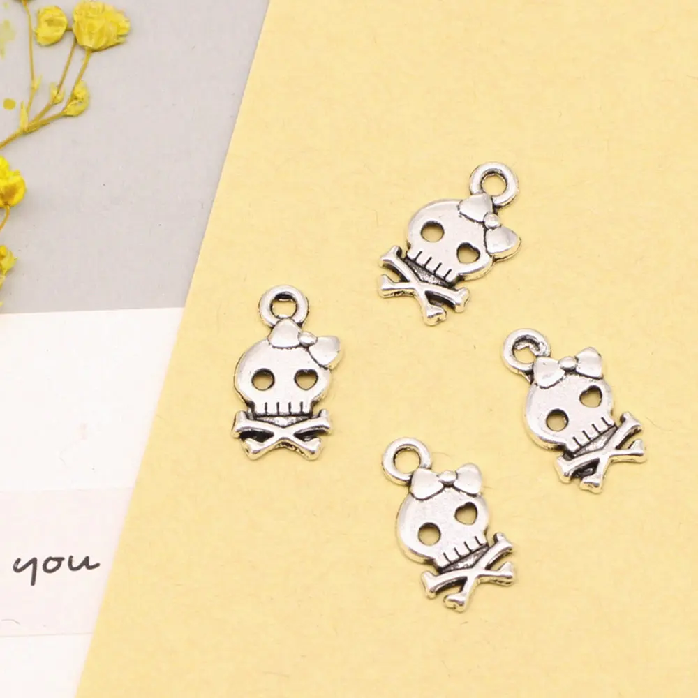 30pcs 10x16mm Skull And Bones Charms Women Pendant Accesori Diy Jewelry Antique Silver Color