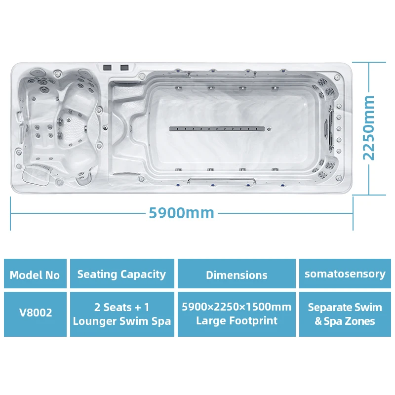 Luxury 5.9 Meter Commercial Swim Spa Pool 55 Massage Jets Aristech Acrylic Dual Control System For Commercial Use