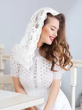 蕾絲面紗,適用於教堂、曼蒂拉天主教彌撒、頭巾,白色黑色新娘面紗 10 最佳銷售 天主教面紗 - №8