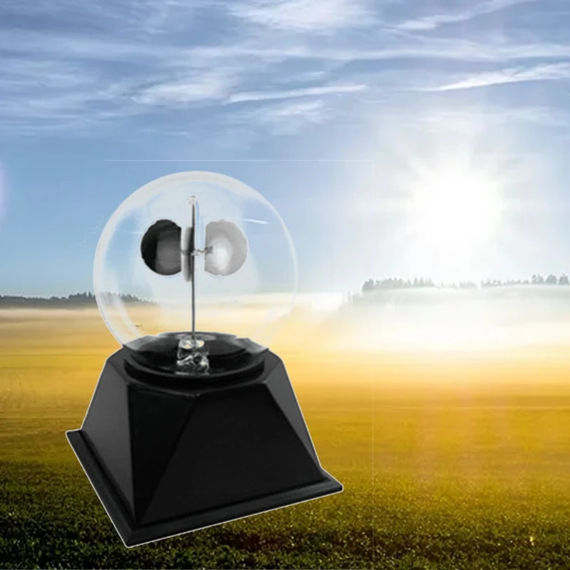 Crookes Radiometer Handmade Solar Power Glass Windmill with 4 Spinning Vanes Desk Toys Home Office Decoration Gift