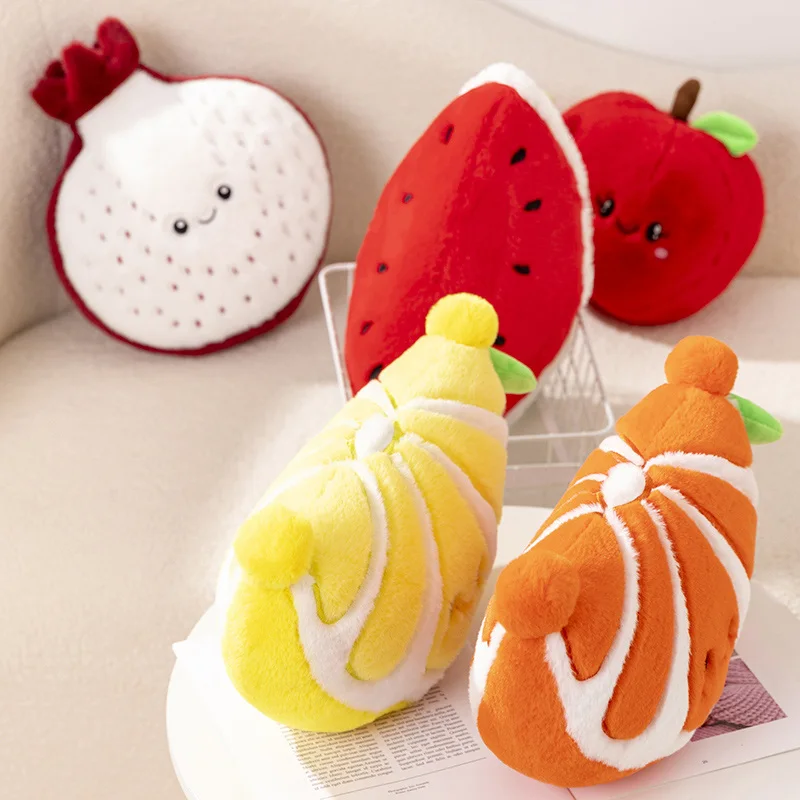 Cute Fruits Doll Pillow Cushion Simulation Apple Lemon Watermelon  Happy Face Stuffed Soft Plush Toys for Kids Decor Prop