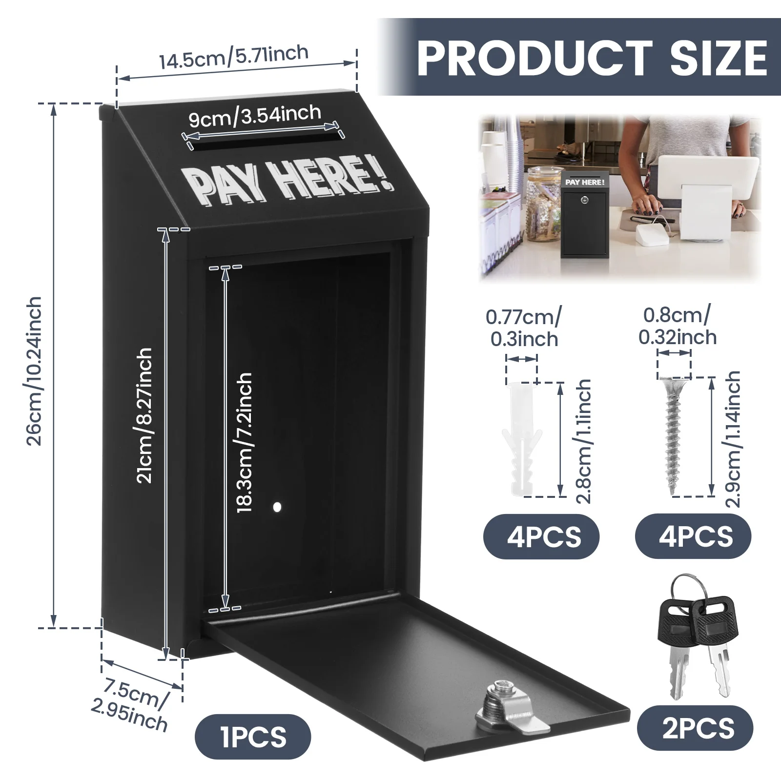 Wall Mounted Metal Donation Box with Lock and Key Secure Outside Cash Drop Box Waterproof Secure Suggestion Box for Wall Door