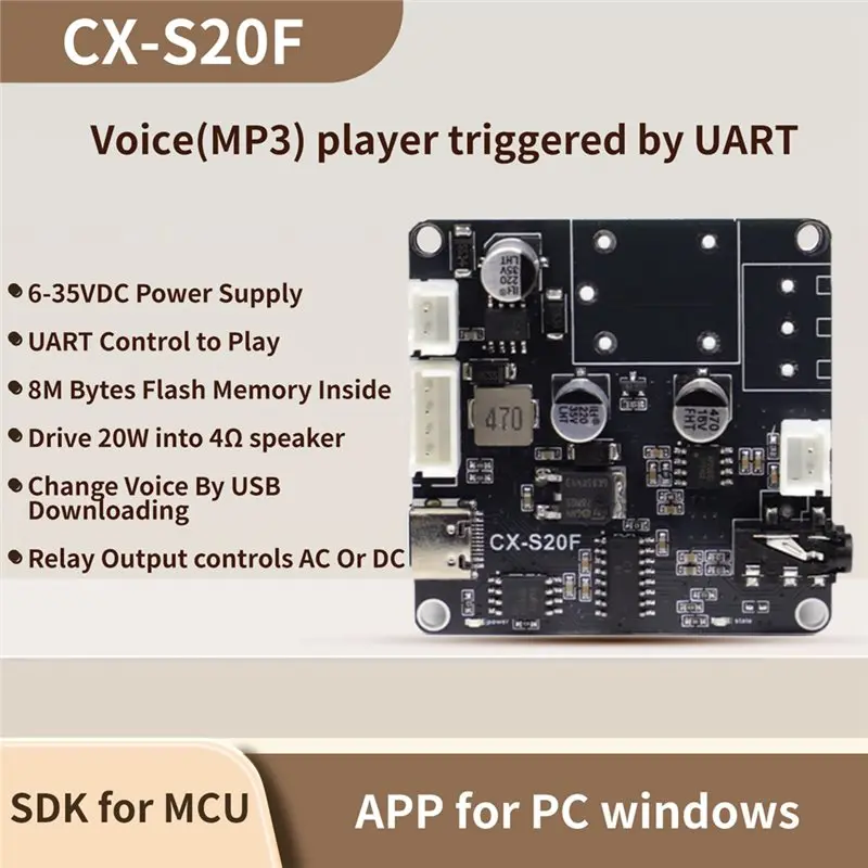 S20F Welding Terminal Version 20W USB To TTL Serial Port Control MCU Control Trigger MP3 Voice Module Custom Audio Functionality