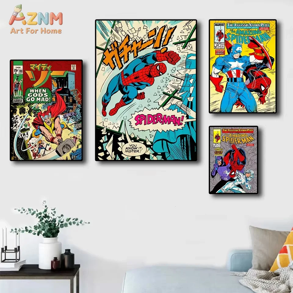 Marvel The Avengers Comic Spiderman Posters and Prints Canvas Painting Kids Room Decor Bedroom