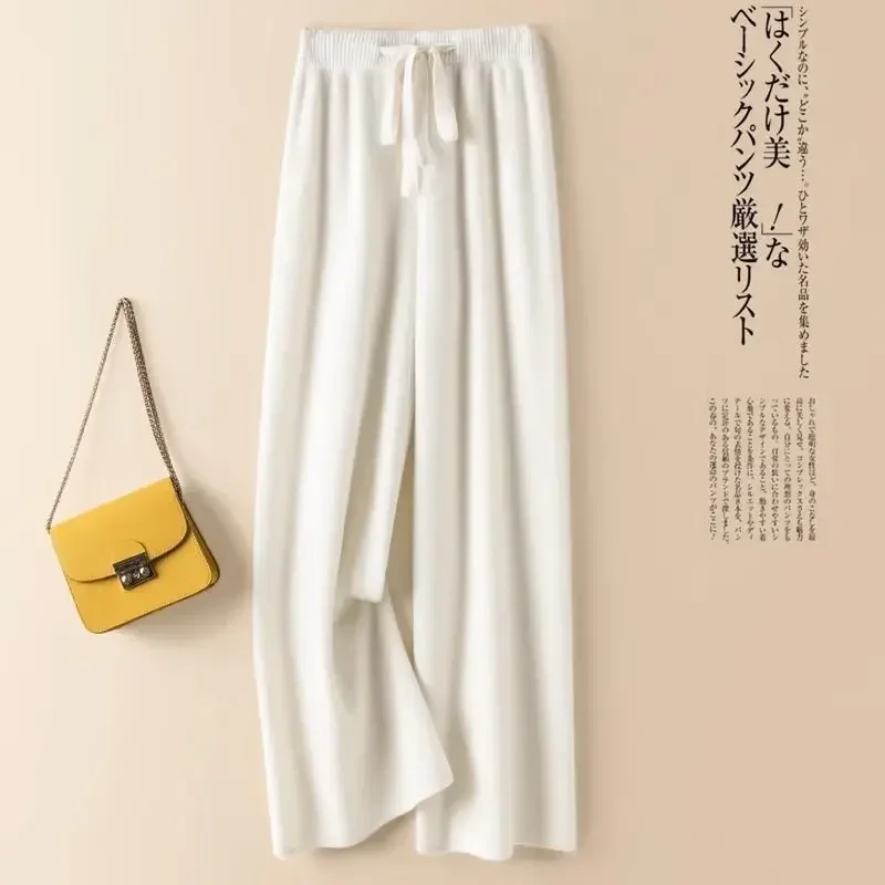 Winter Woolen Lace-up High Wiast Wide Leg Pants Snow Wear Warm Elegant Pantalones Loose Classic Spodnie Korea Basic Women Z319