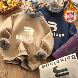Boys Padded Sweatshirt Winter Big Kids Cotton Thermal Pullover Autumn Plus Velvet Thick Warm Tops Children's Clothing 5-14 Years