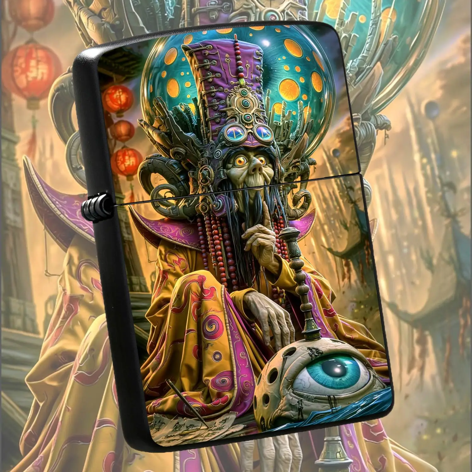 Creative Steampunk Wizard Pattern Lighter, Exotic Surreal Fantasy Art Print Portable Igniter, Unique Aesthetic Collectible Accessory, Ideal For Daily Use Gifting And Various Occasions, Retrooriental Mysti A Humorous And Interesting Lighter