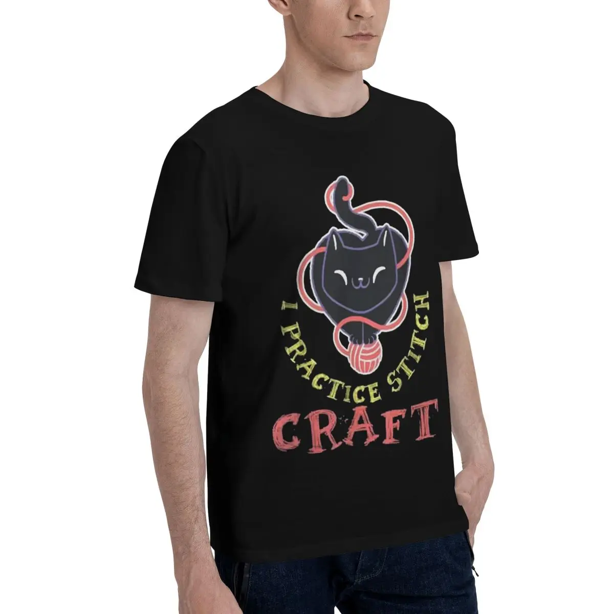 Cute Cat Yarn Craft Move Top tee Leisure Kemp Graphic Cool High grade USA Size