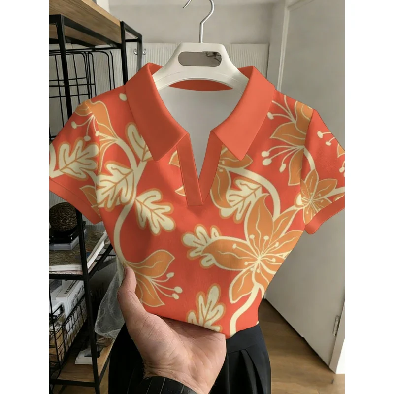 2026Women's Fashionable Multifunctional Buckle-FreePoloShirt,Creative Artistic Floral Wrapping Paper