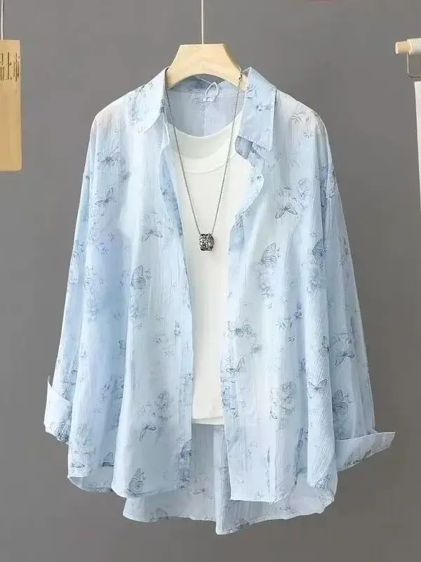 

Long Sleeve Shirts Womens Chiffon Button Down Blouses Turn Collar Pleated Hem Polka Dot Puff Sleeves Preppy Feminine Retro