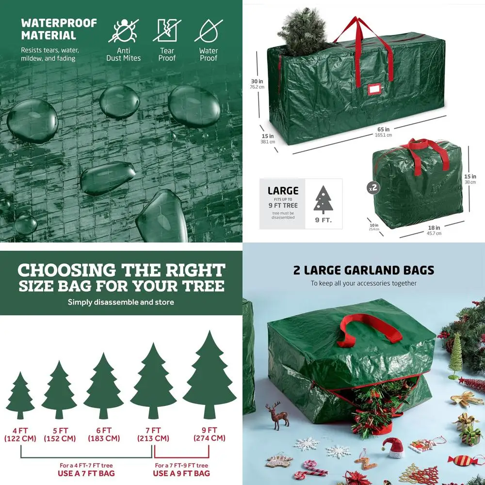 

Зеленая пластиковая сумка для хранения рождественской елки — вмещает деревья длиной 9 футов, включает 2 пакетика для украшений/гирлянд, водонепроницаемость и долговечность.