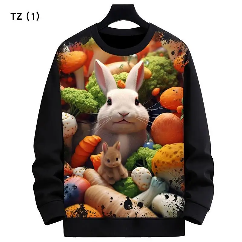 

Новая модная толстовка унисекс оверсайз с круглым вырезом, флисовой подкладкой и принтом кролика, цифровая печать, трансграничная торговля