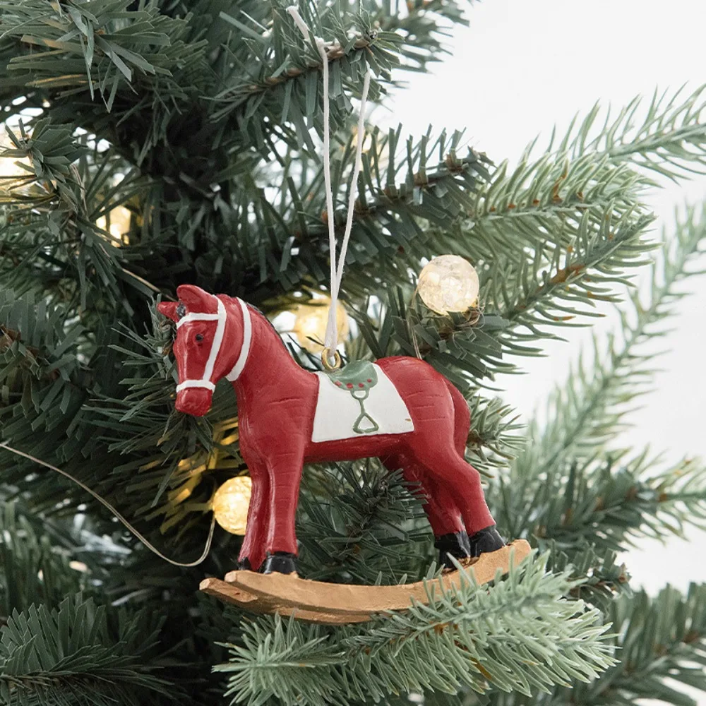 Resin Christmas Hanging Horse Figurine Three-dimensional Vintage Christmas Tree Pony Pendant Colorful Painted