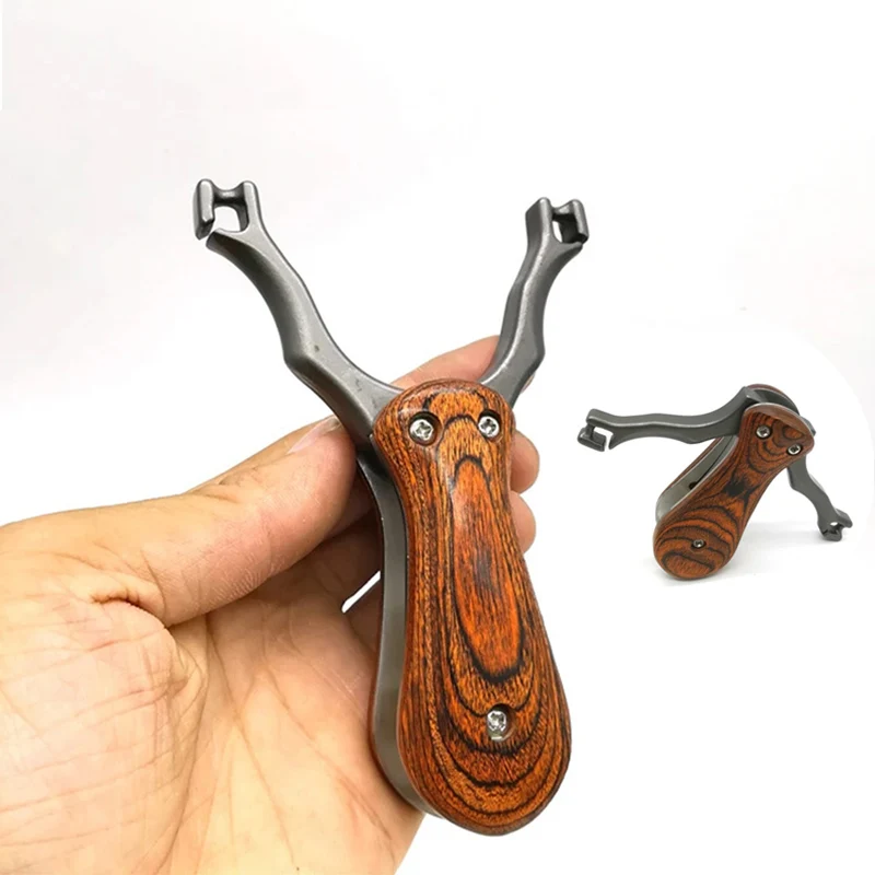 Portable Stainless Steel Foldable Small Slingshot Wooden Patch Slingshot With Storage Sling Special Design Slingshot Toy