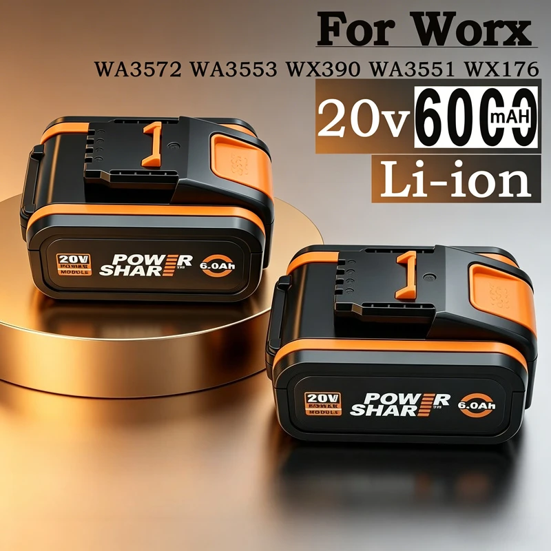 

WORX 100% Original 20V 6.0Ah Battery,WA3557 WA3553 WA3553.1 PowerShare High Drain for WU279 WX176 Cordless Drill Home DIY Tools