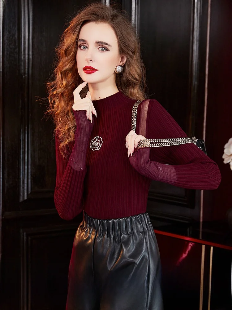 

Women's Wool Blend Knit Base Shirt round Neck Casual Style Fashionable Versatile Winter Sweater Polyester Fiber Slim Fit
