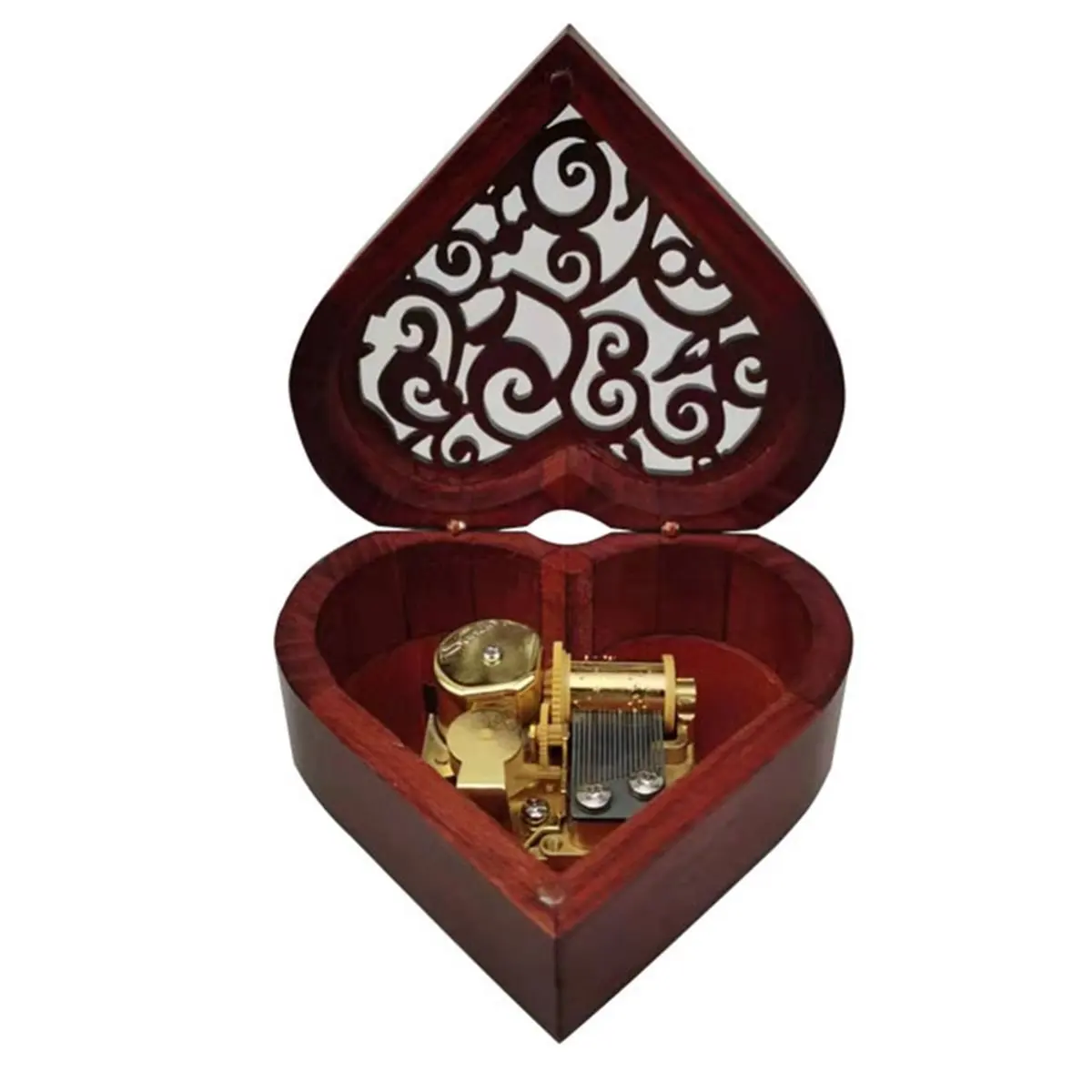 【CYBER MONDAY】Wind Up Music Box, Heart Shaped Vintage Wood Carved Mechanism Musical Gift for Lover Girlfriend Wife Mother'S Day