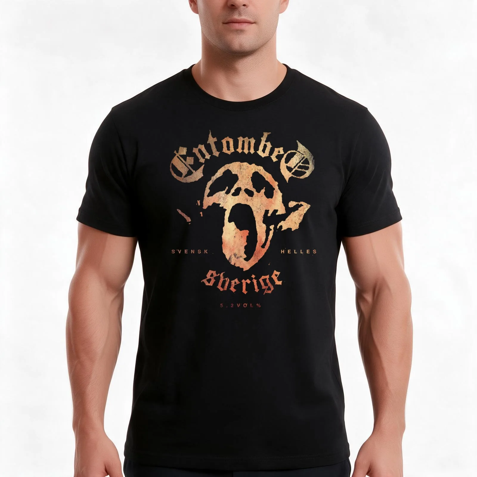 Entombed Red T-Shirt, Summer Casual Cotton Tee, Oversized Streetwear Tops, Vintage Graphic Print, Loose Fit Short Sleeve