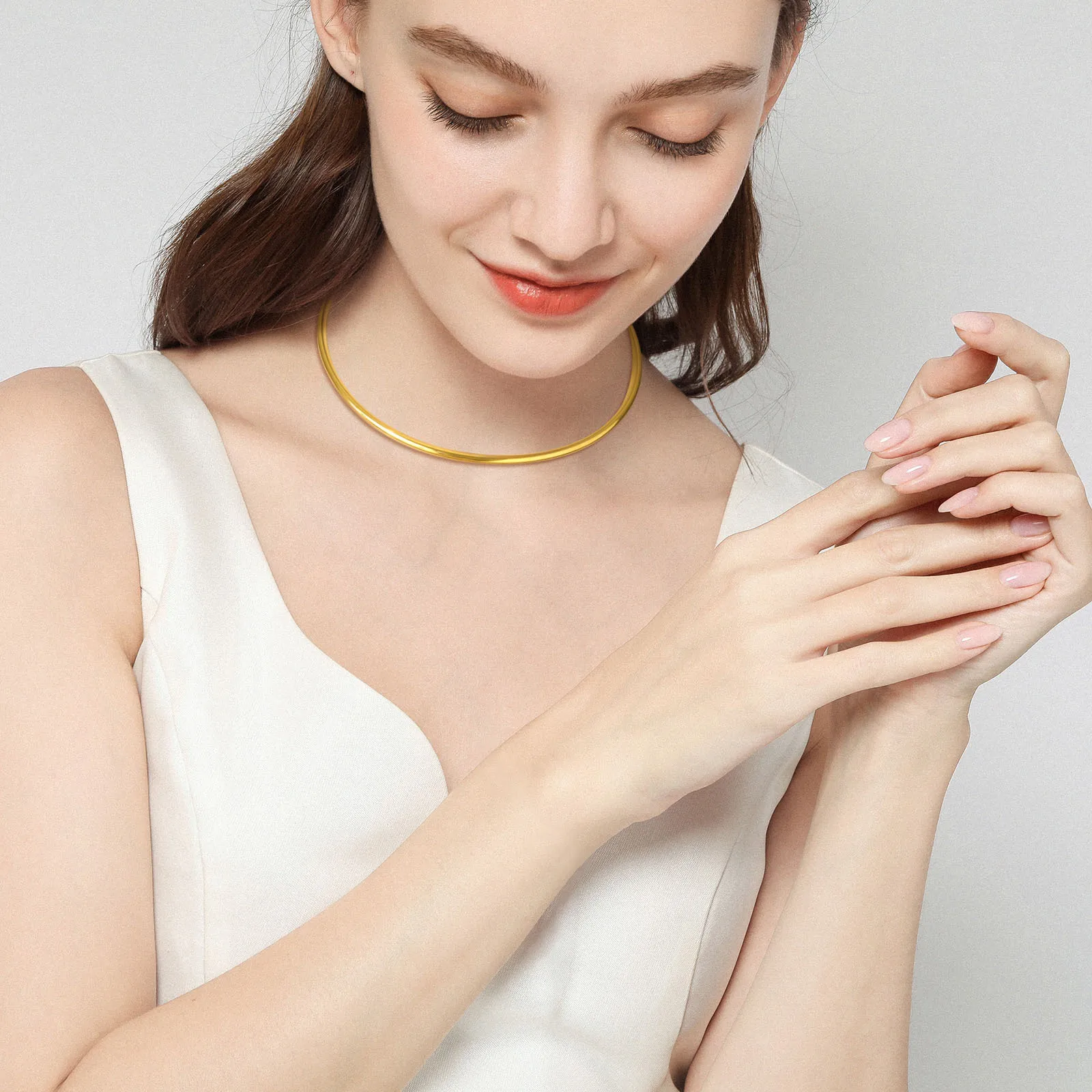 Goldfarbene Edelstahl-Schmuckkette, Halsband-Halskette für junge Mädchen, Mutter, Freundin, Valentinstagsgeschenk – Detail 8