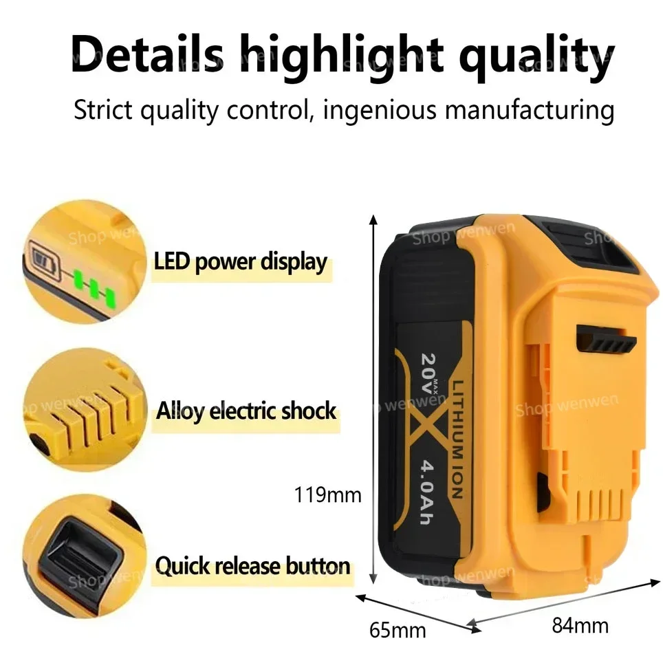 For Dewalt 20V Battery 4.0Ah Replacement Battery For Dewalt DCB200 Rechargeable DCB206 DCB207 DCB204 Power Tool Battery