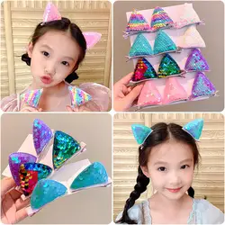 2PCS New Sequins Cat Ears Hairpins Girls Hair Clips Hair Accessories Child Sweet Barrettes Cute Kids Fashion Headwear Ornaments