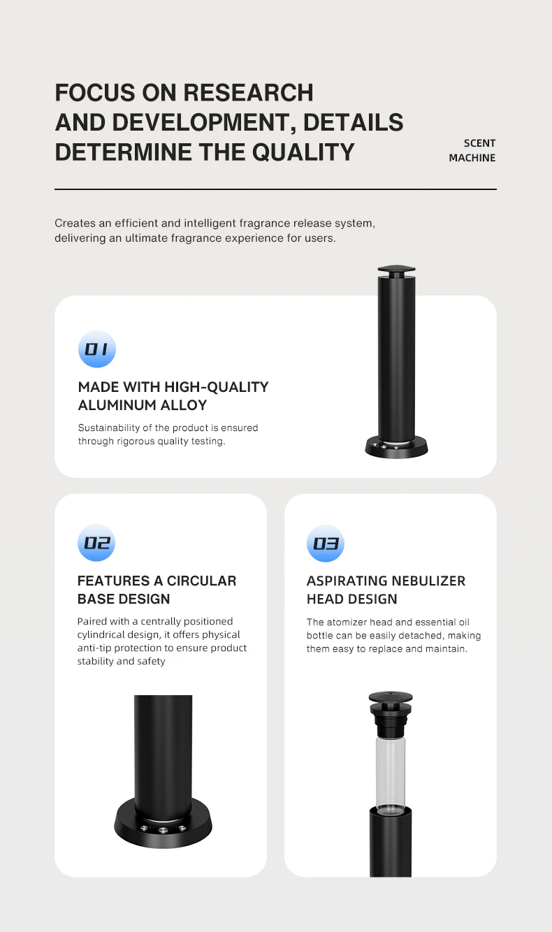 Home Fragrance Perfume Bluetooth Aroma Diffuser Battery Metal Material Air Flavoring 120ML Essential Oil Capacity Column Machine