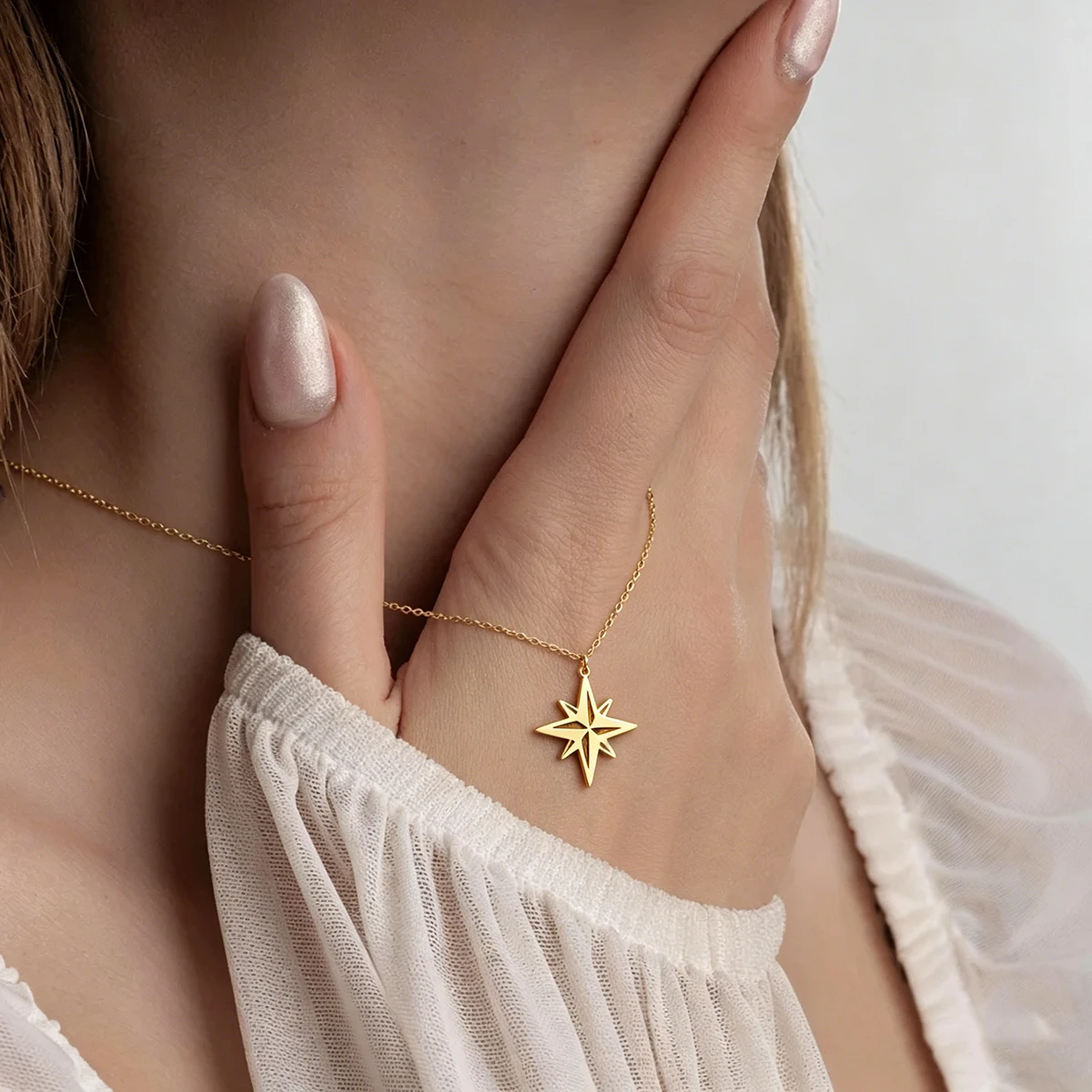 QIAMNI Stainless Steel North Eight-pointed Star Pendant Necklace Jewelry Compass Choker Chain Collares For Friends Family Lover