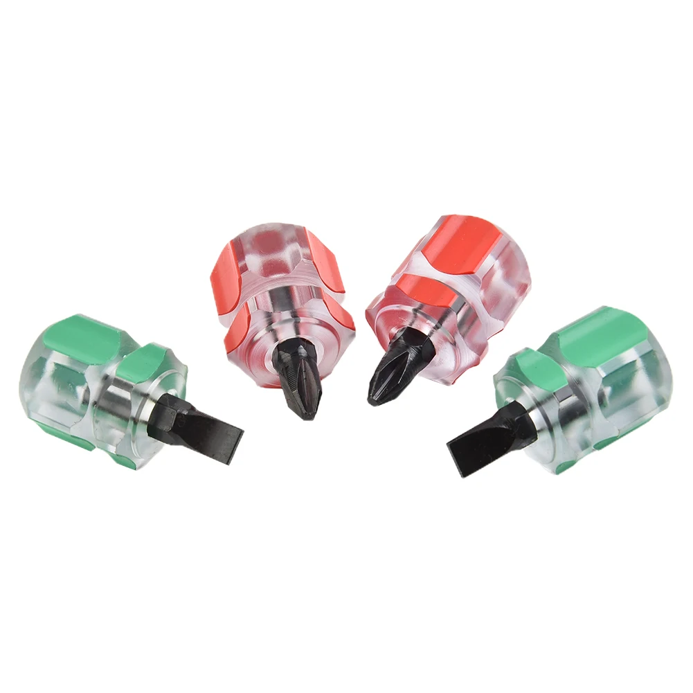 4pcs Small Portable Flat Head /Cross-Head Screw Driver Transparent Short Anti-slip Handle Screwdriver Repair Tools