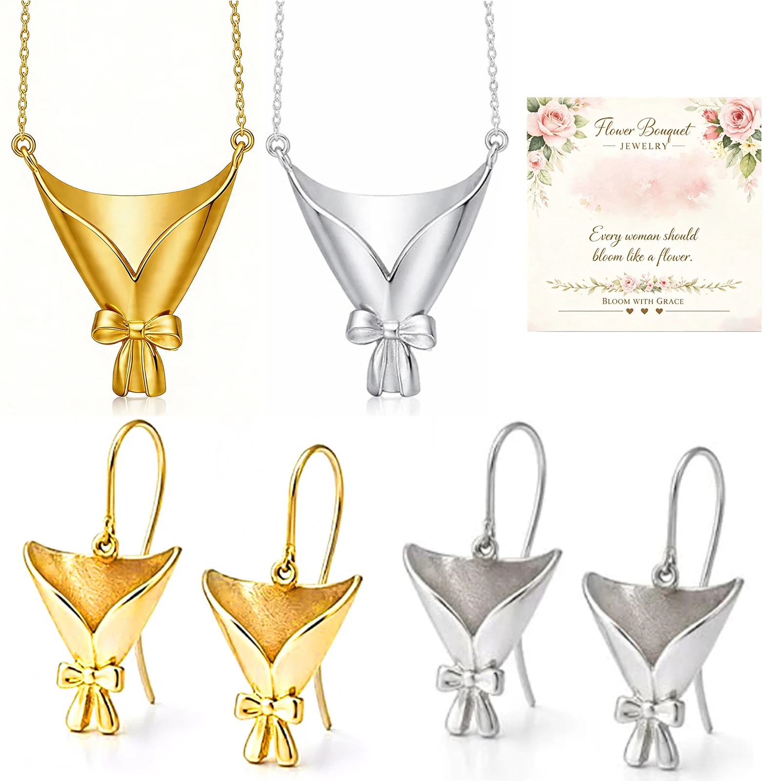 DIY Bouquet Pendant Necklace Earrings With Gift Card Artistic Flower Minimalist Necklace Earrings Insert Your Own Real Plants
