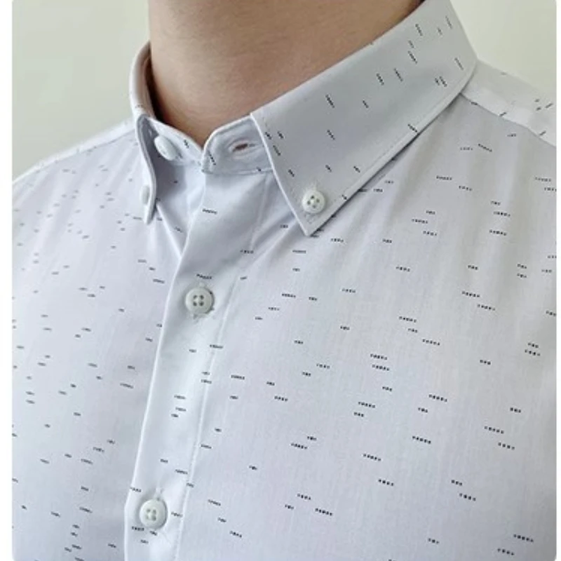 

Мужская деловая рубашка с длинным рукавом — серая (черная/белая), классический крой, осень 202, новое поступление ​ Удобный для галстука, универсальный, вневременной