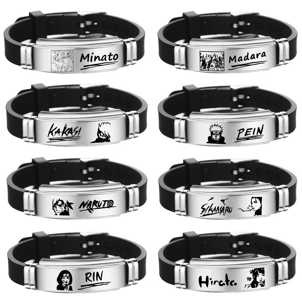 Anime Naruto Series Adjustable Bracelet Classic Stainless Steel Bracelet Akatsuki Printing Logo Member Design Autograph Gift