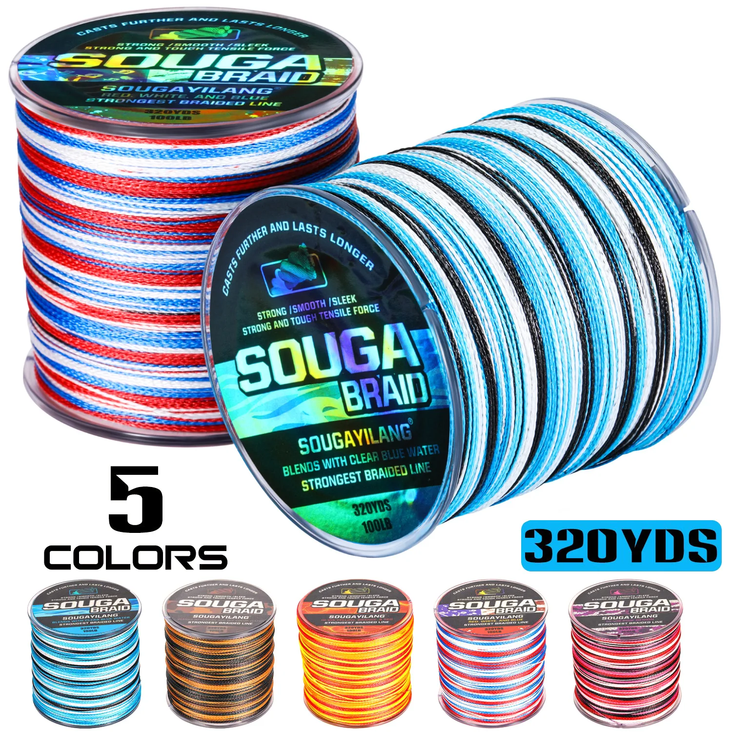 Sougayilang 320M 4 Strand Braided Fishing Line Multifilament Carp Fishing Japanese Braided Wire Fishing Accessorie PE Line Pesca