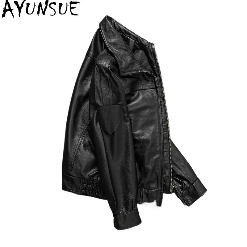AYUNSUE 100% Genuine Leather Jacket Men Top Layer Cowhide Real Leather Padded Coat Casual Man Clothes Leather Jackets 2026 Trend