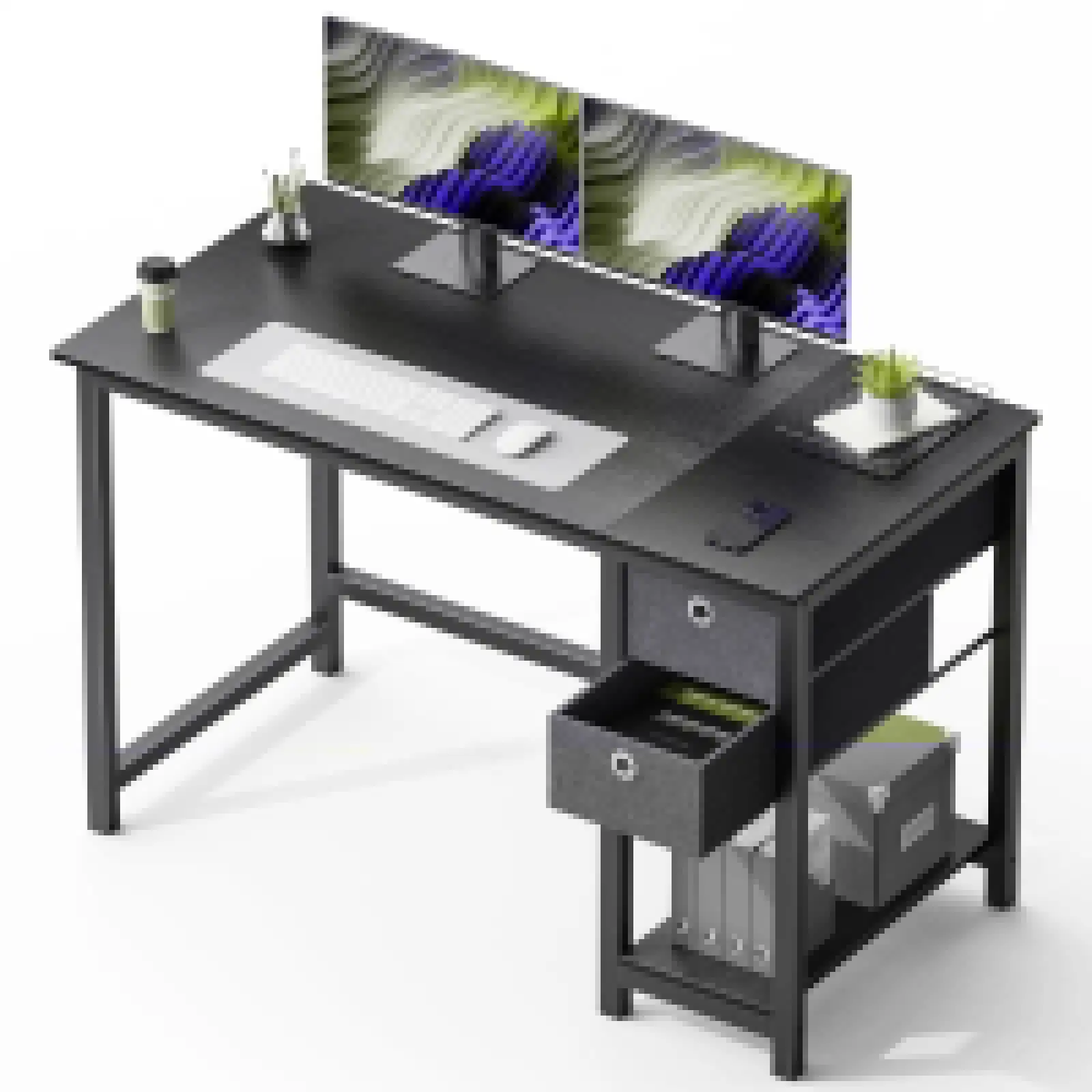 

Computer Desk with Drawer 47 Inch PC Table Study Desk with 2-Tier Drawers Storage Shelf Headphone Hook, Modern