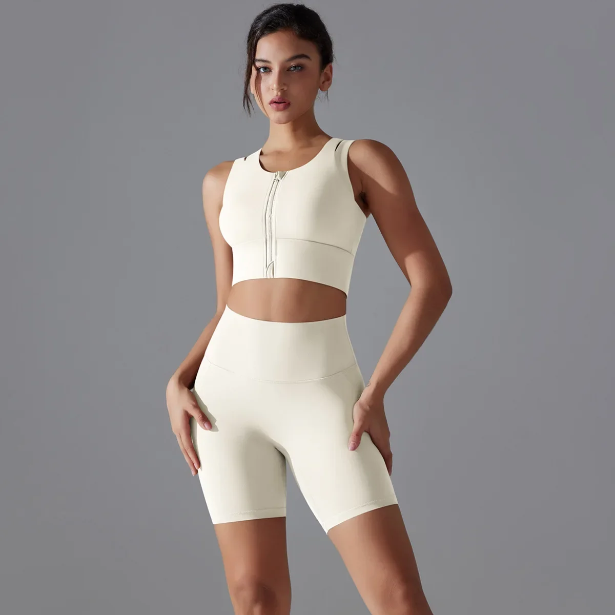 

Seamless yoga sets sports fitness Hip-lifting Skinny zipper vest Shorts suit running Workout Gym Leggings Sportswear for Women